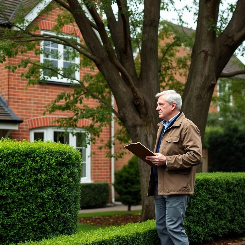 Mortgage tree report, Ascot — inspecting a mature tree adjacent to a residential property
